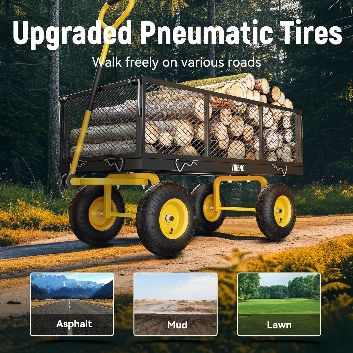 Steel Garden Cart, 2-in-1 1400 lbs Heavy Duty Utility Wagon, with Removable Mesh Sides to Convert into Flatbed, 240?? U-Turn 13