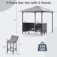 3-Piece Patio Bar Set 8 x 8 FT Double-Tier Grill Gazebo with 2 Bar Stools