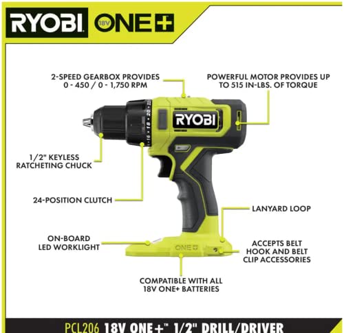 RYOBI ONE+ PCL1600K2 18V Cordless 6-Tool Combo Kit