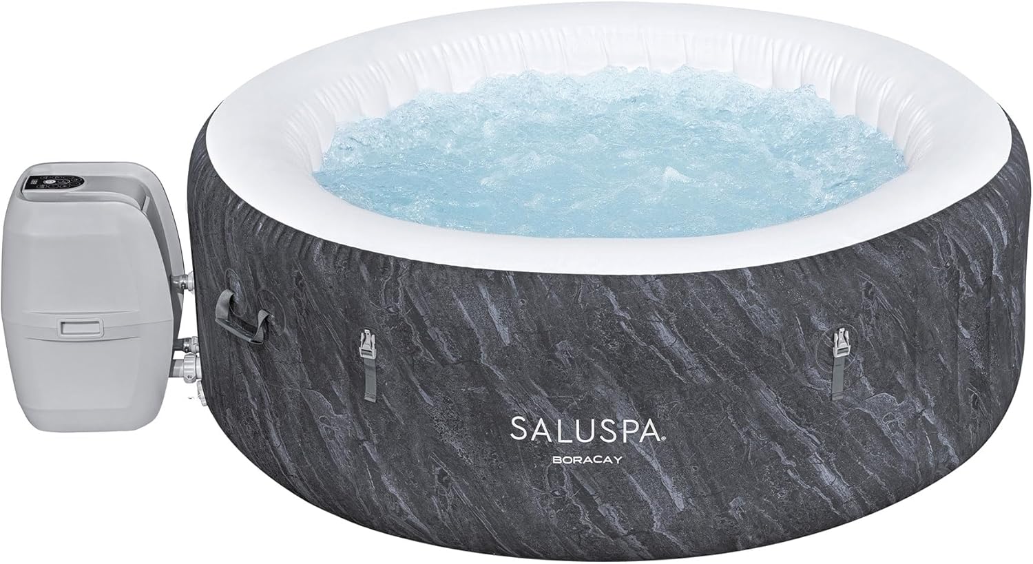 Bestway SaluSpa Fiji AirJet Large Round 2 to 4 Person Inflatable Hot Tub Portable Outdoor Spa with 120 AirJets and EnergySense Cover, Grey