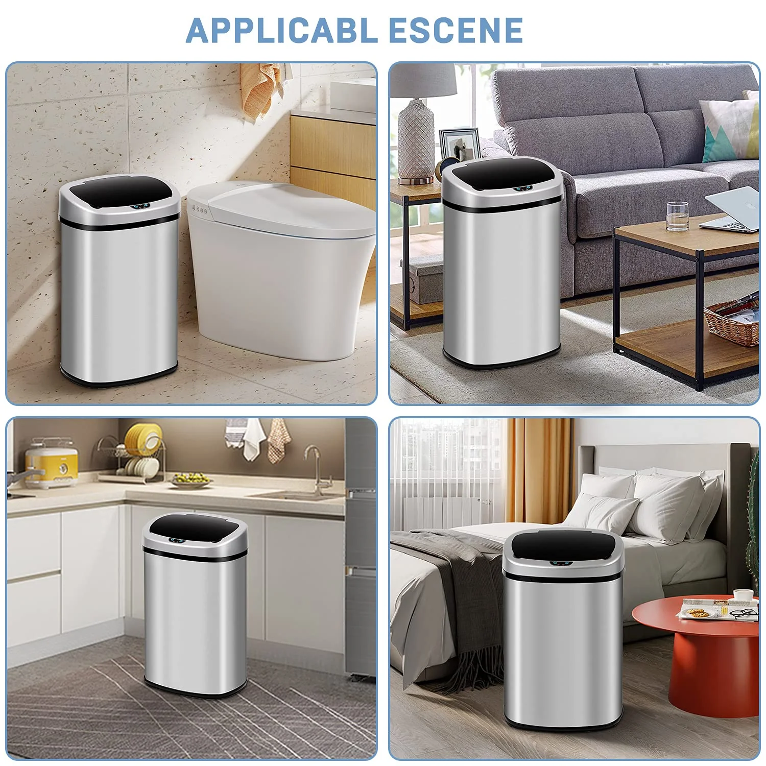 Bigacc 13 Gallon 50 Liter Kitchen Trash Can with Touch-Free & Motion Sensor, Automatic Stainless-Steel Garbage Can, Anti-Fingerprint Mute Designed Trash Bin Brushed Stainless Steel