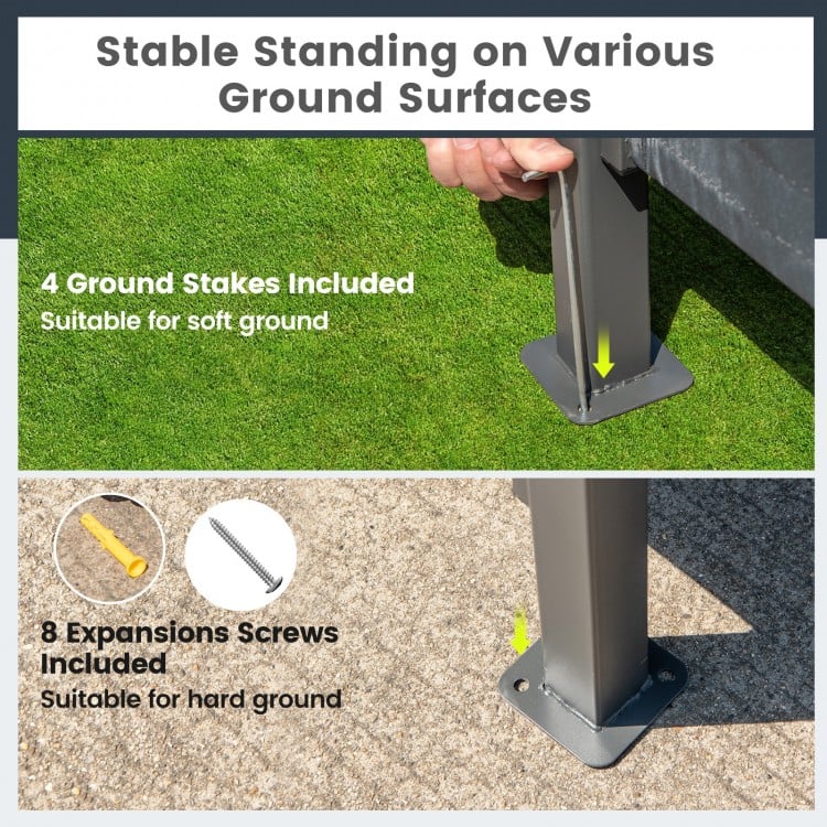 3-Piece Patio Bar Set 8 x 8 FT Double-Tier Grill Gazebo with 2 Bar Stools