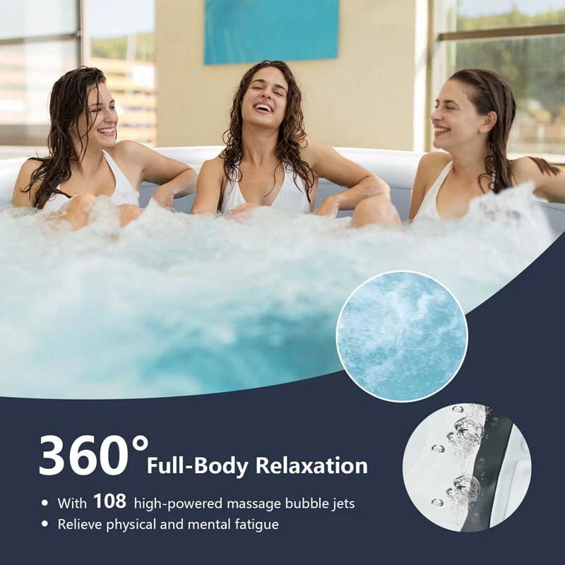 4-Person SaluSpa Inflatable Hot Tub Spa with 108 Massage Bubble Jets, Air Pump, Filter Cartridge & Cover, Portable Outdoor Blow Up Spa