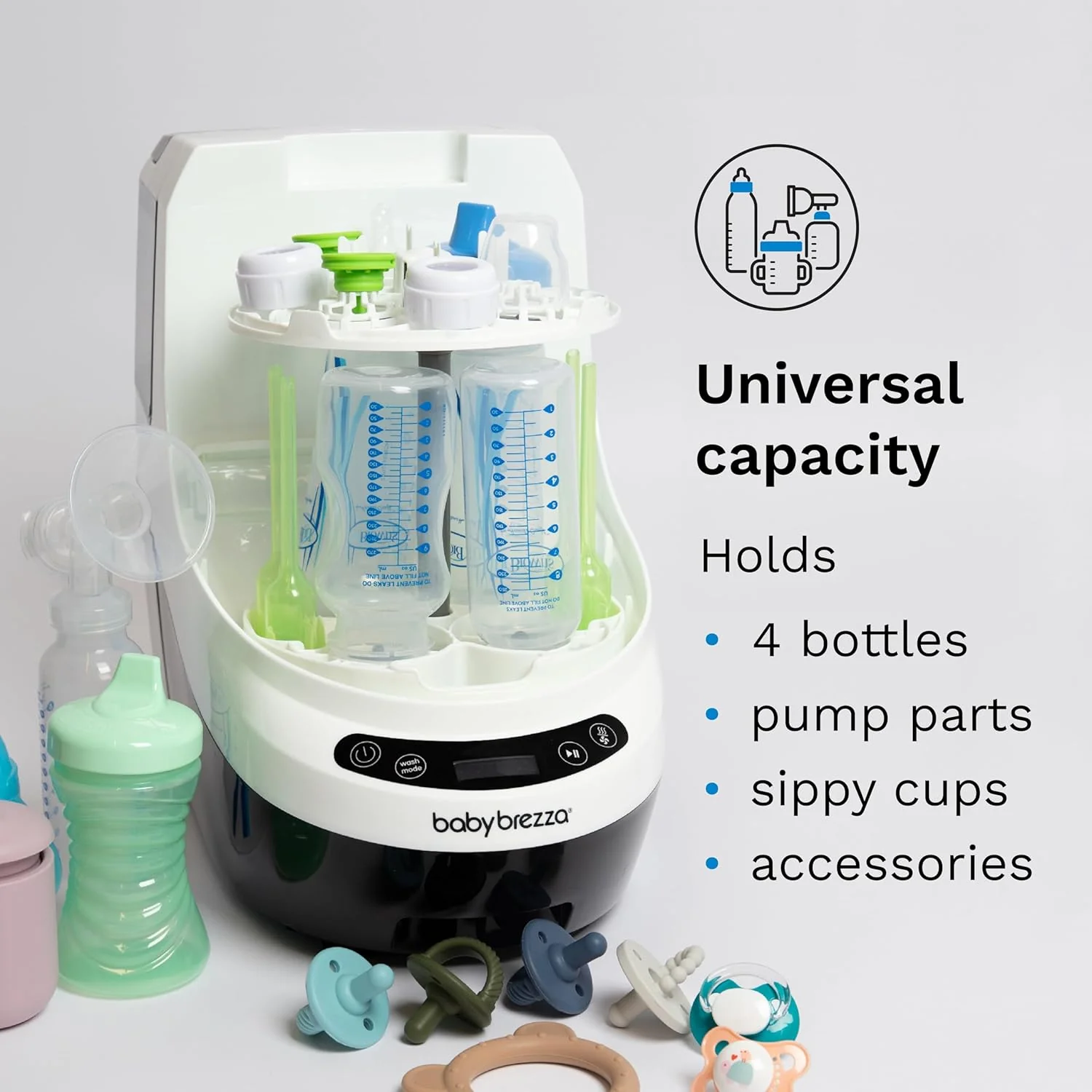 Baby Bottle Washer Pro - Baby Bottle Washer, Sterilizer + Dryer - All in One Machine Cleans Bottles, Pump Parts, & Sippy Cups - Replaces Hand Washing, Bottle Brushes and Drying Racks-Brezza