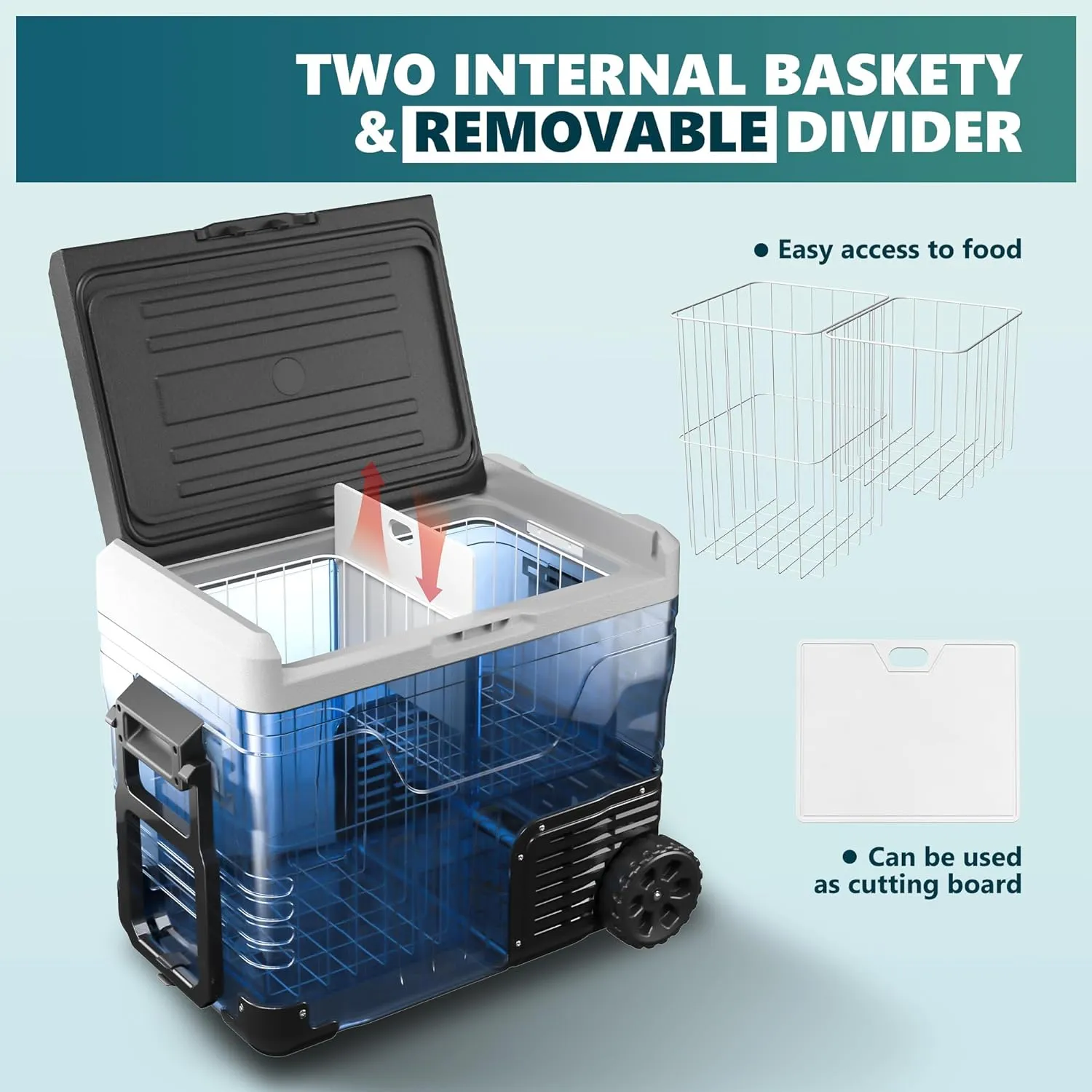 12 Volt Refrigerator, 53QT(50L) Electric Cooler, Portable Freezer 12V/24V DC 110-240V AC, 12V Fridge -4�H~68�H, 12V Cooler with Wheels & 2 Baskets for Travel, Truck, Boat, Camping