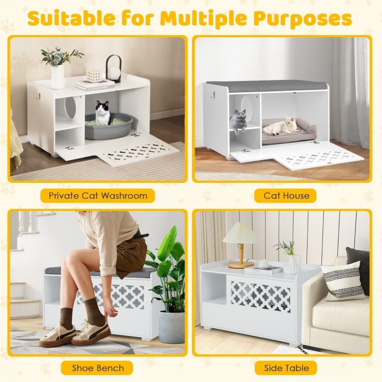 Cat Litter Box Enclosure with Removable Cushion and Front Open Door