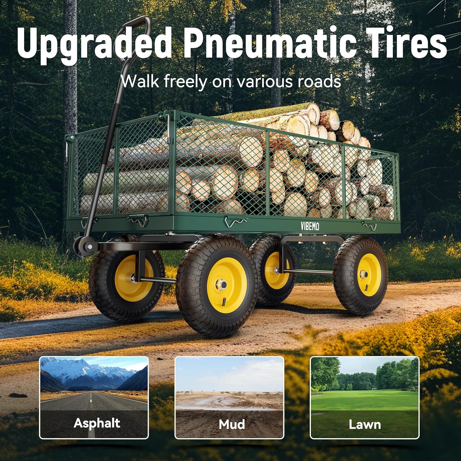 Steel Garden Cart, 2-in-1 1400 lbs Heavy Duty Utility Wagon, with Removable Mesh Sides to Convert into Flatbed, 240?? U-Turn 13