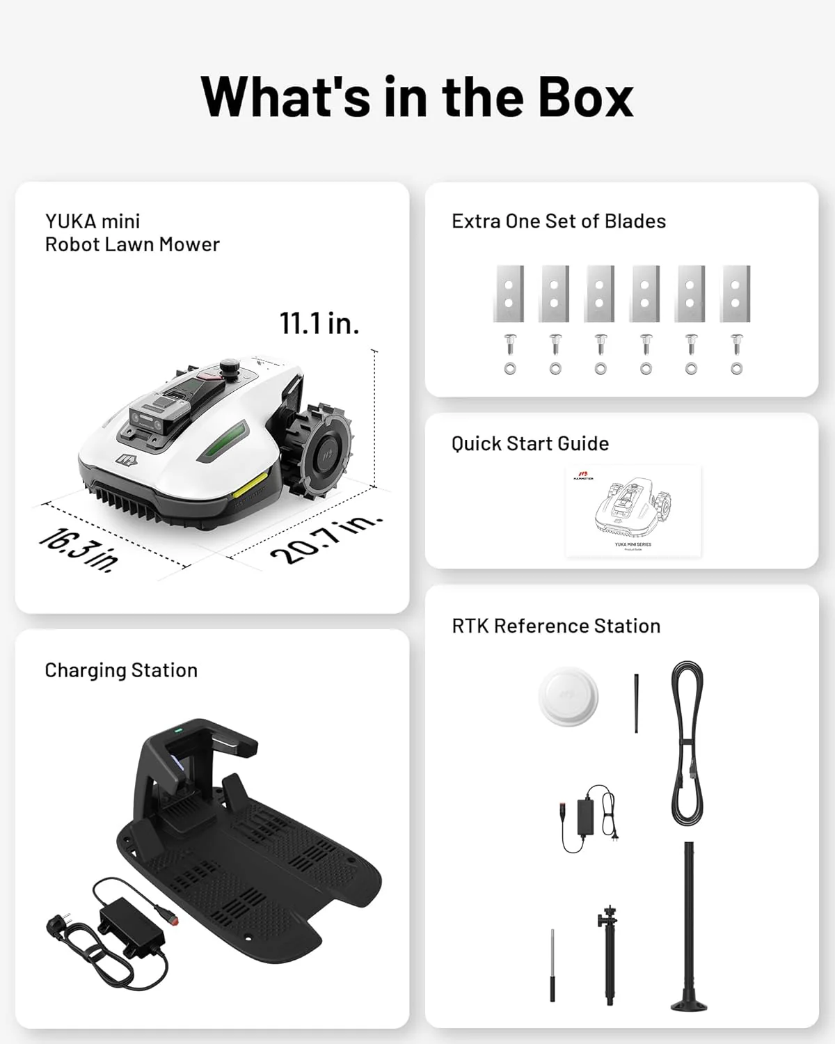 YUKA Mini 500H Robot Lawn Mower Reception 0.12 Acre, Max. 0.17 Acre, Ultrasense AI Vision+ RTK Positioning, Auto Mapping, App Control,45% Slope, Cutting Height 2''~3.5'', 3 Mowing Zones