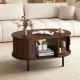 Oval Coffee Table with Open Compartment and Sector Shelves