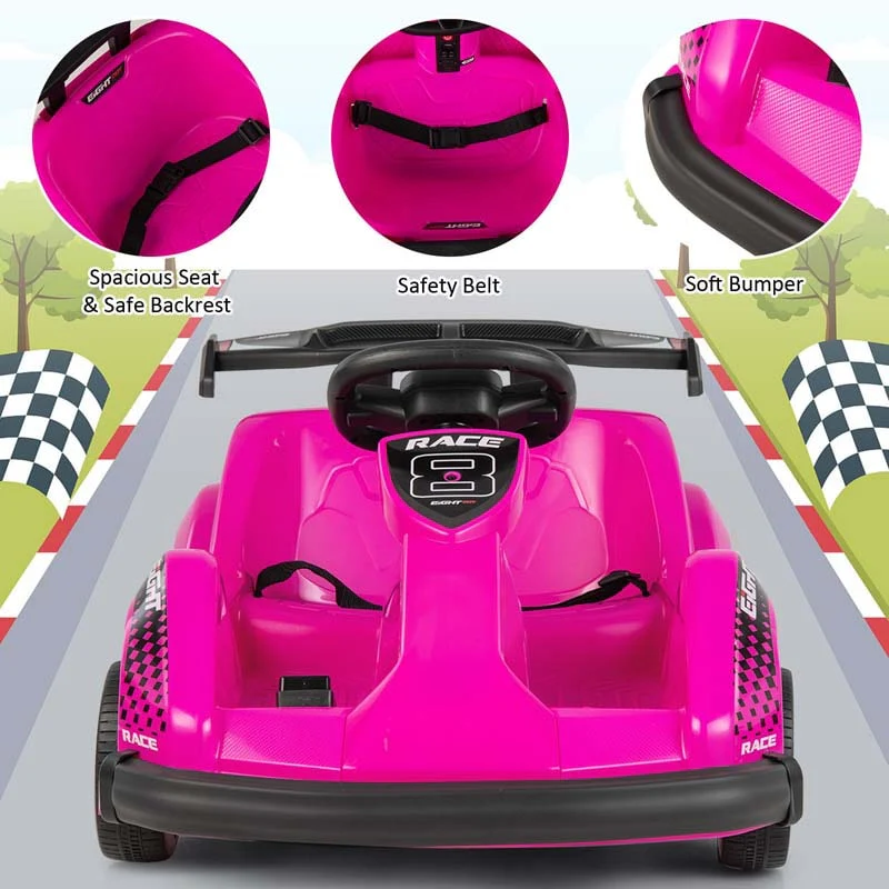 Kids Ride On Go Kart 6V Battery Powered 4 Wheel Racer RC Toy Car with Bumper & Music