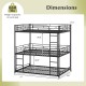 Metal Triple Bunk Bed with Safety Guardrails and 2 Ladders