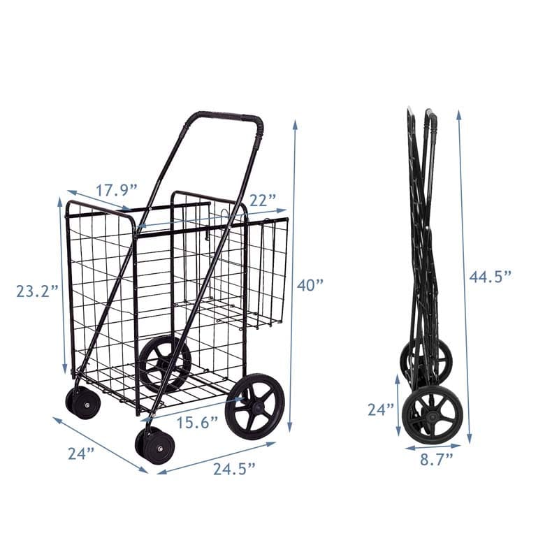Jumbo Folding Shopping Cart Large Rolling Grocery Utility Cart with Double Basket & 360° Swivel Wheels