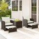 5 Pieces Patio Rattan Furniture with 2 Ottomans and Tempered Glass Coffee Table