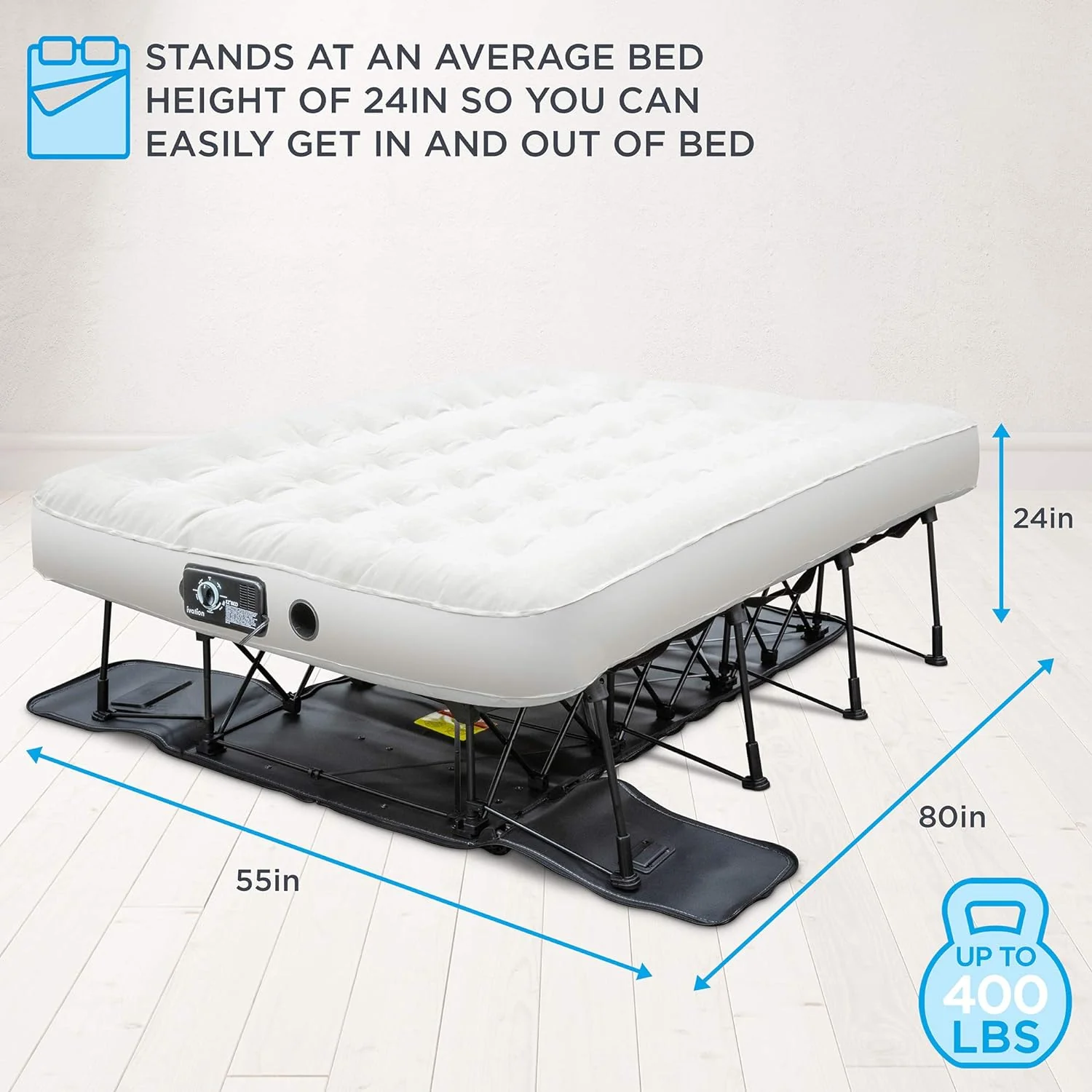 Ivation EZ-Bed (King) Air Mattress with Frame & Rolling Case, Self Inflatable, Blow Up Bed Auto Shut-Off, Comfortable Surface AirBed, Best for Guest, Travel, Vacation, Camping