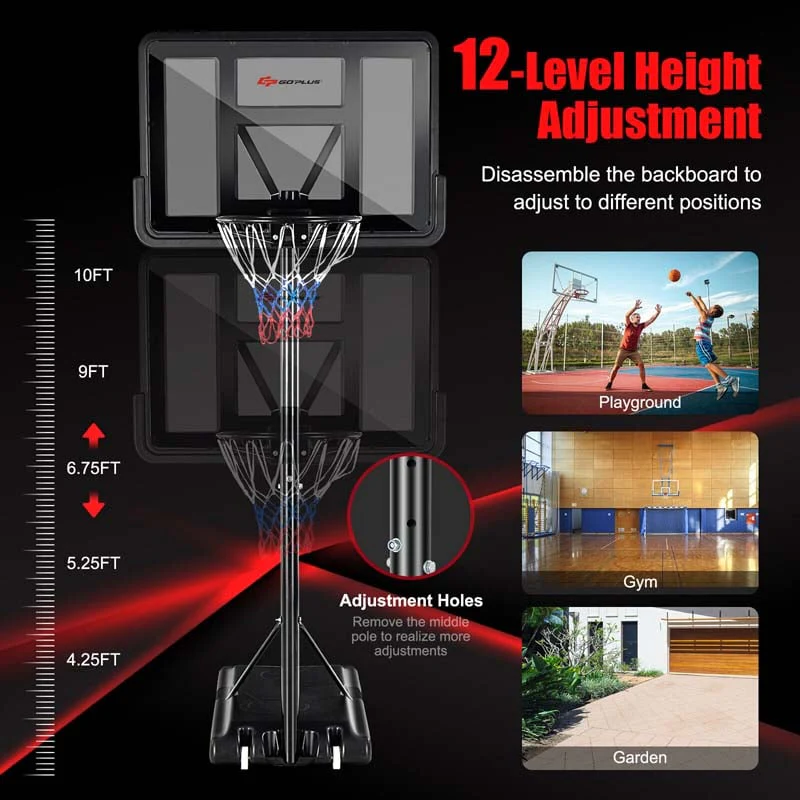 Portable Basketball Hoop Outdoor, 4.5-10FT Height Adjustable Basketball Goal System with 44