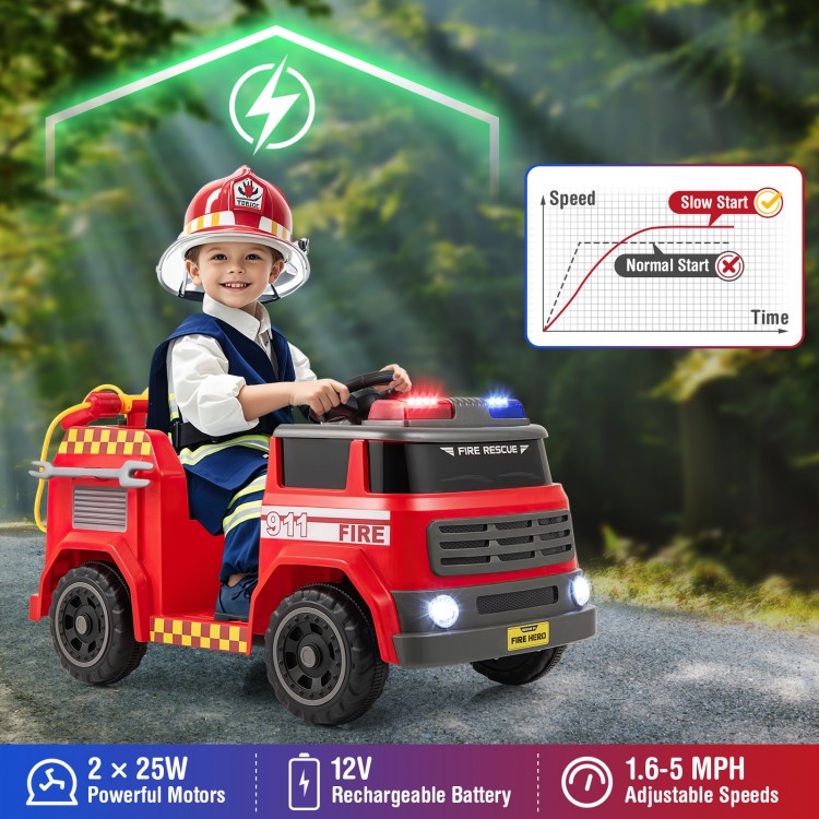 12V Ride on Fire Truck Powered Car with Water Gun and Interphone