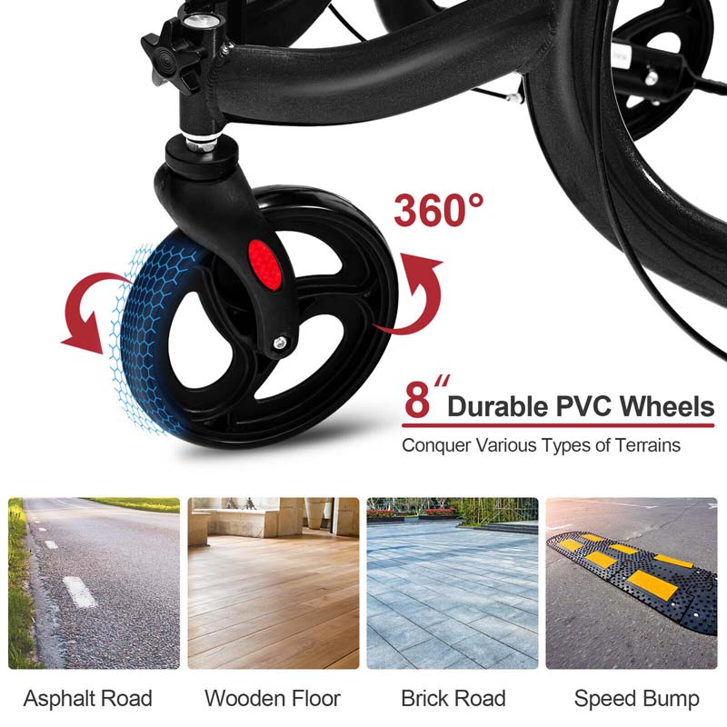 3-Wheel Folding Rollator Walker with Shopping Bag, Lightweight Aluminum Mobility Walking Aid