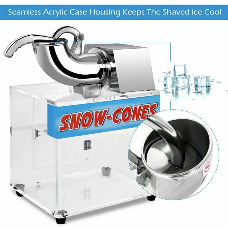 440LBS/H Electric Snow Cone Machine Ice Crusher Shaver with Dual Blades, 110V Stainless Steel Shaved Ice Machine for Home Commercial Use