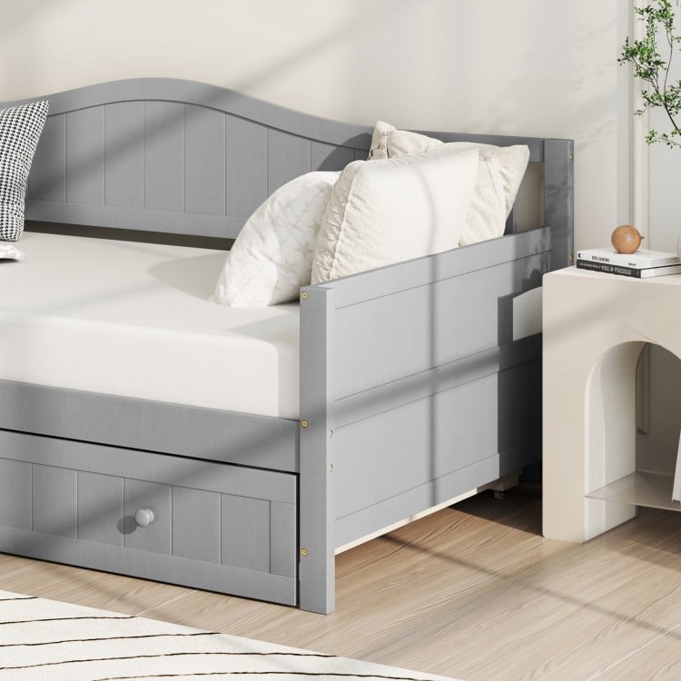 Twin Size Daybed with Trundle and Slats Support on Wheels