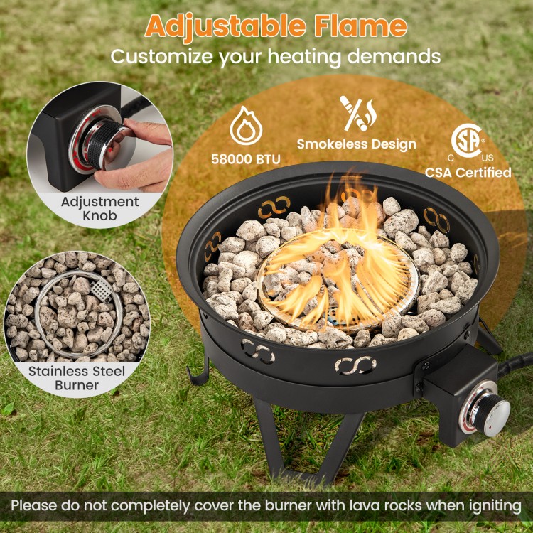 17 Inch Portable Gas Fire Pit with Folding Legs and Removable Grill for Camping