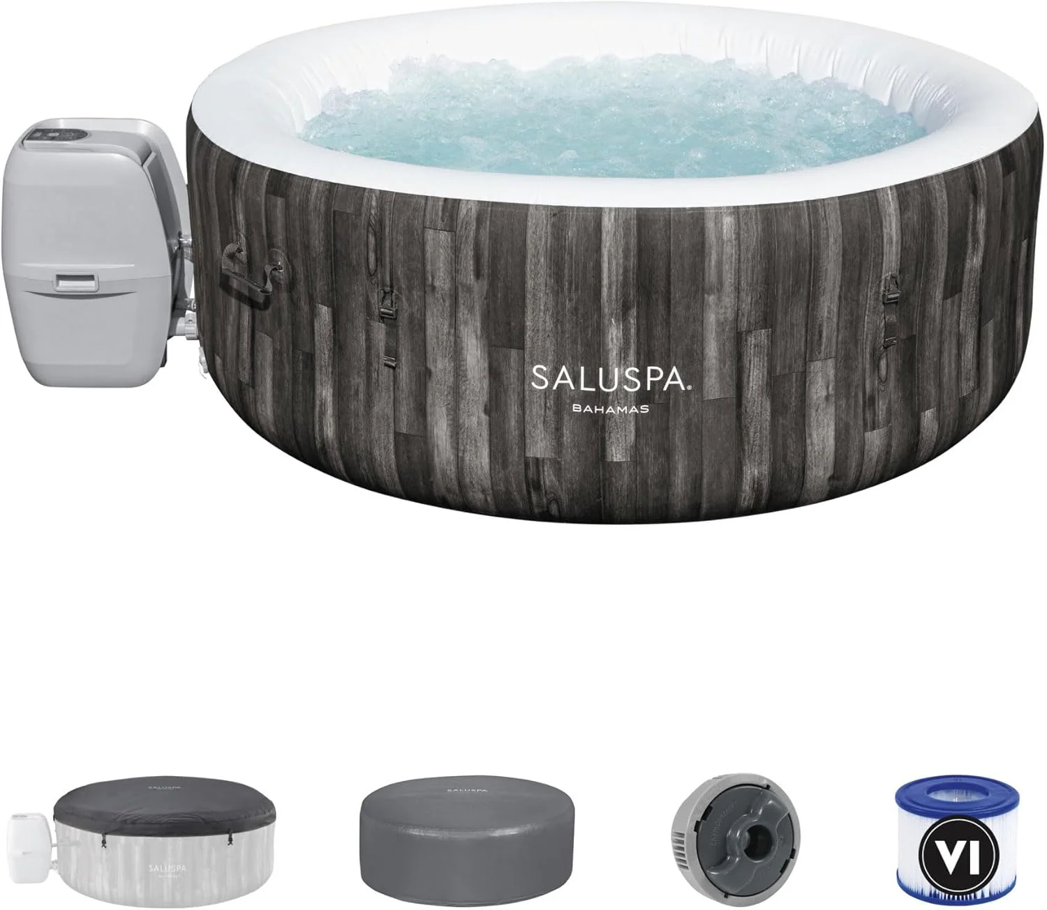 Bestway SaluSpa Fiji AirJet Large Round 2 to 4 Person Inflatable Hot Tub Portable Outdoor Spa with 120 AirJets and EnergySense Cover, Grey