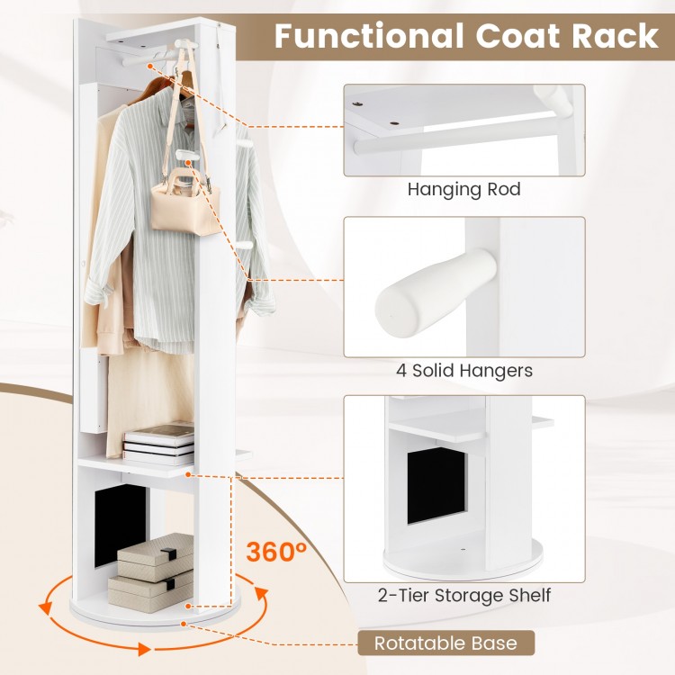 360-Degree Swivel Jewelry Cabinet Armoire with Full Length Mirror and Coat Rack