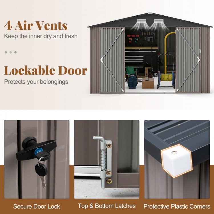 10 x 14 FT Outdoor Storage Shed with Improved Windproof Metal Structure