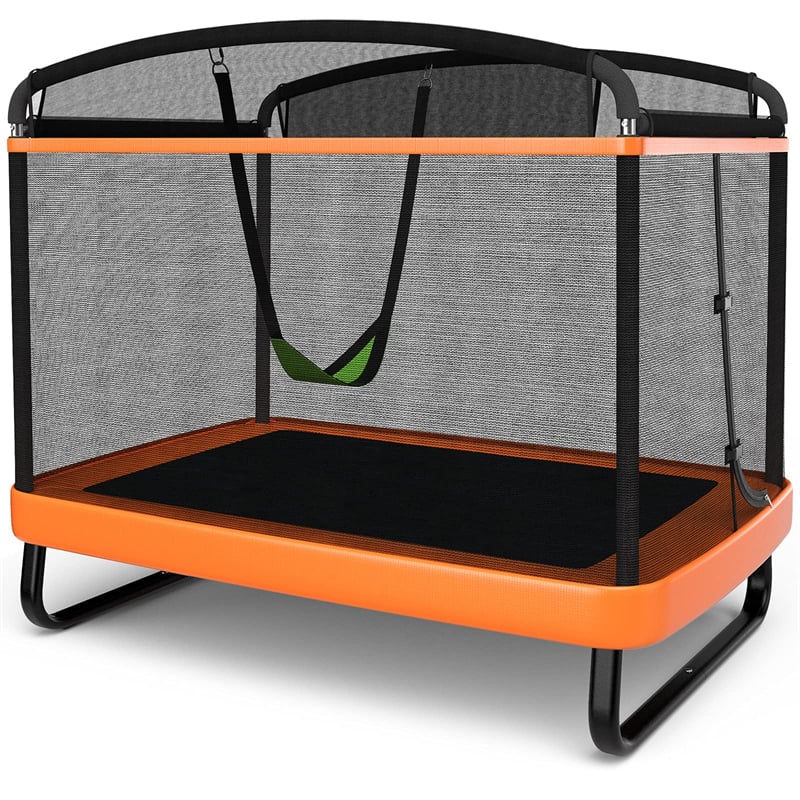6FT Kids Trampoline with Swing, Safety Enclosure, ASTM Approved Rectangle Recreational Trampoline for 3-8 Years Indoor/Outdoor, Max Load 220lbs