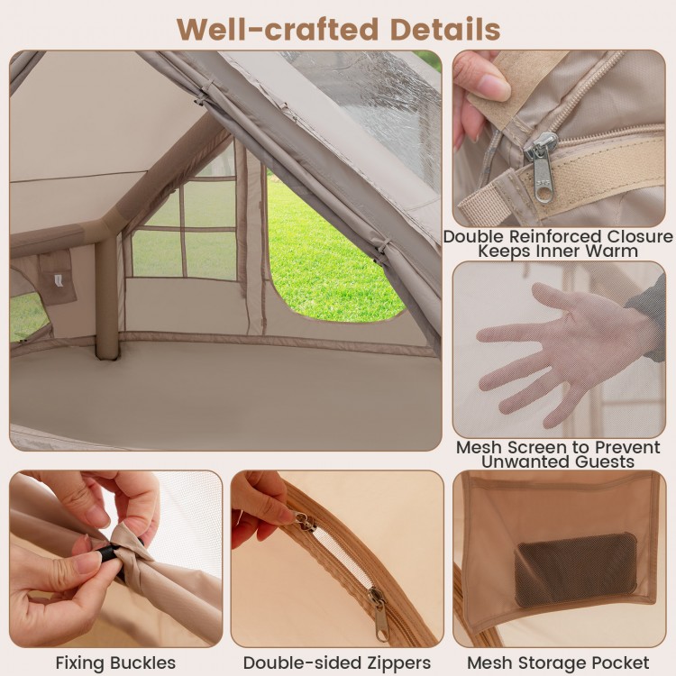 4-6 People Inflatable Camping Tent with Porch and Carrying Bag