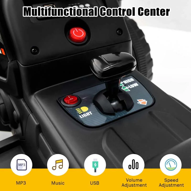 Kids Ride on Tractor w/Trailer 12V Battery Powered Electric Riding Toy Car Vehicle with 3-Gear-Shift Ground Loader