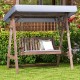 2-Person Porch Swing with Fir Wood Stand and Tilt Canopy