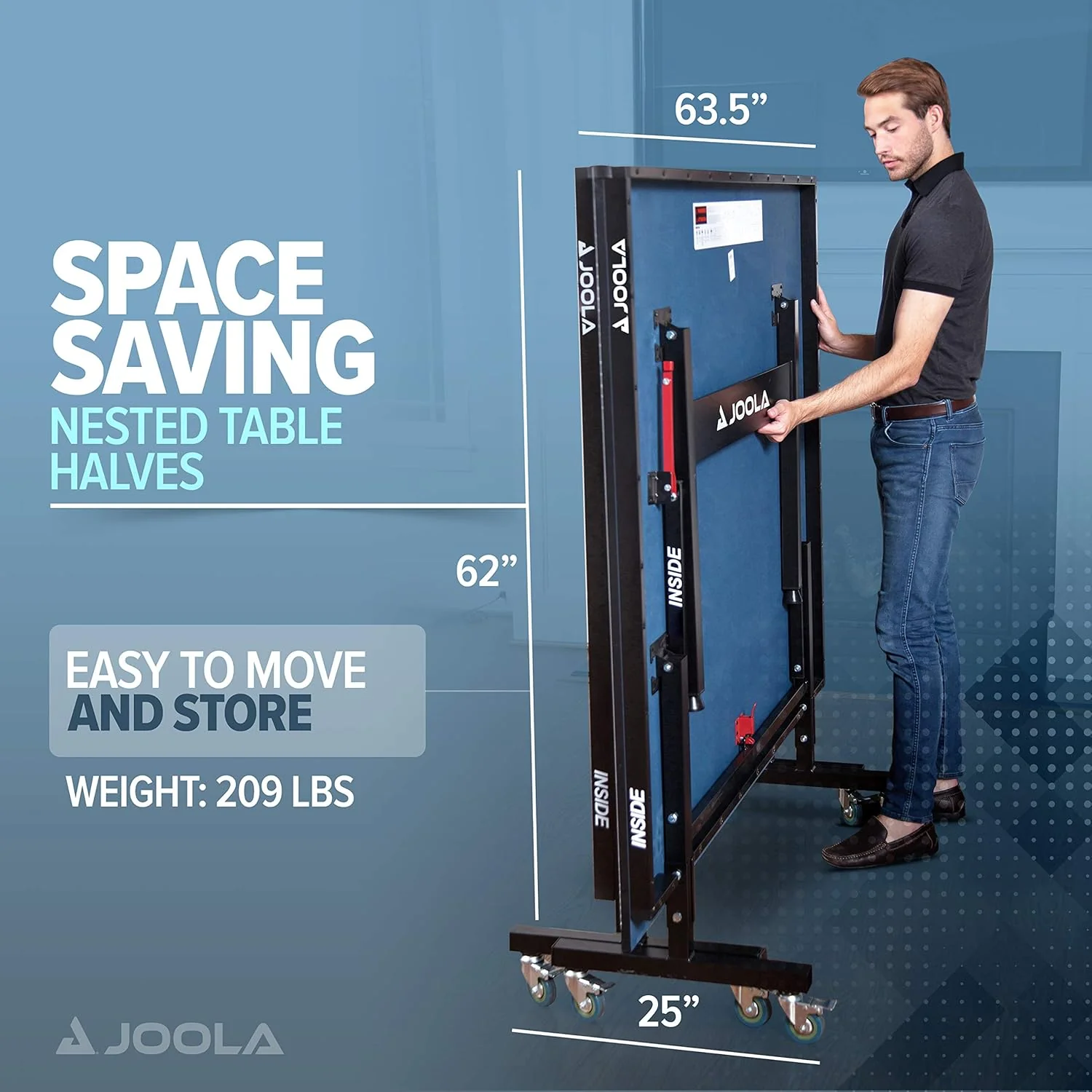 JOOLA Inside Professional MDF Indoor Ping Pong Table with Quick Clamp Table Tennis Net and Post Set - 10 Minute Easy Assembly - Tournament Quality - Foldable with Single Player Playback Mode