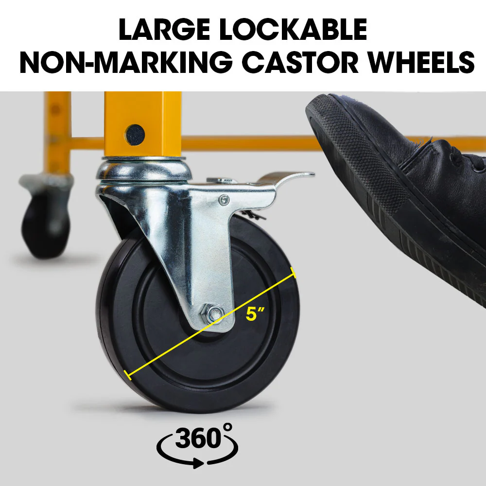 Baumr-AG 1.9 x 0.8 x 1.8m Adjustable Mobile Scaffold Platform, Guard Rail, Outrigger Wheel Set, Trapdoor Hatch