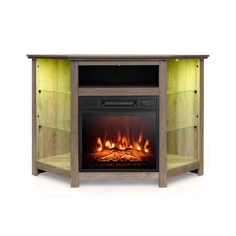 Modern Corner Fireplace TV Stand with LED Lights for TVs up to 50