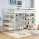 Twin Size Loft Bed with Desk and Storage Stairs Loft Bed Frame with Shelves and Safety Guardrails