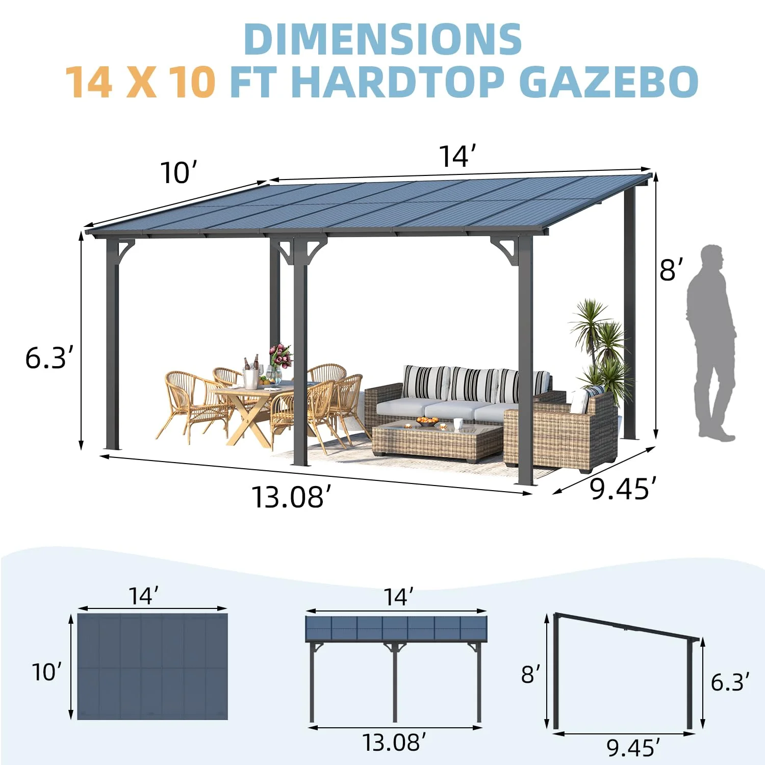 AECOJOY 14' x 10' Gazebo for Patio with Roof
