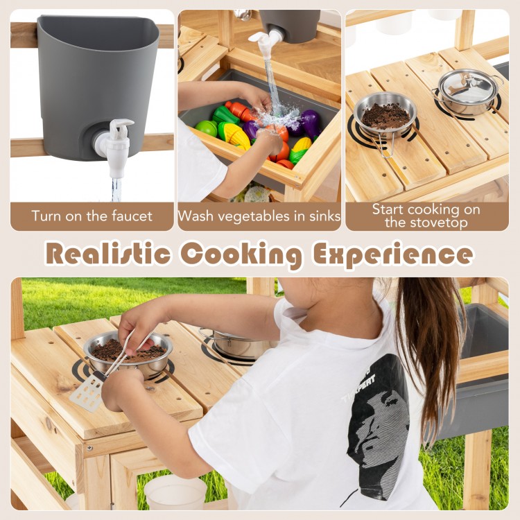 Mud Kitchen Playset with Sink and Plants Observation Room