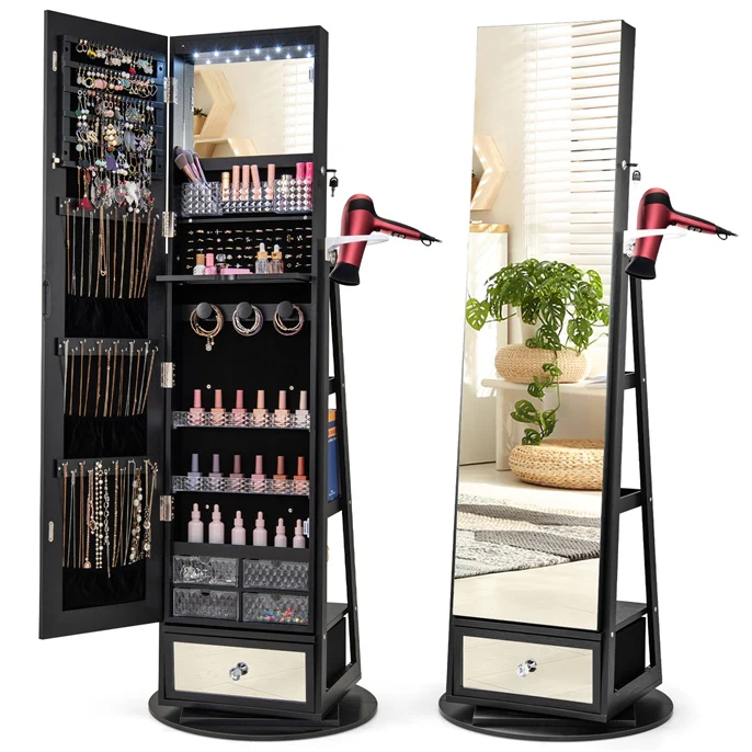 Giantex 360�� Swivel Jewelry Cabinet w/Full-Length Mirror