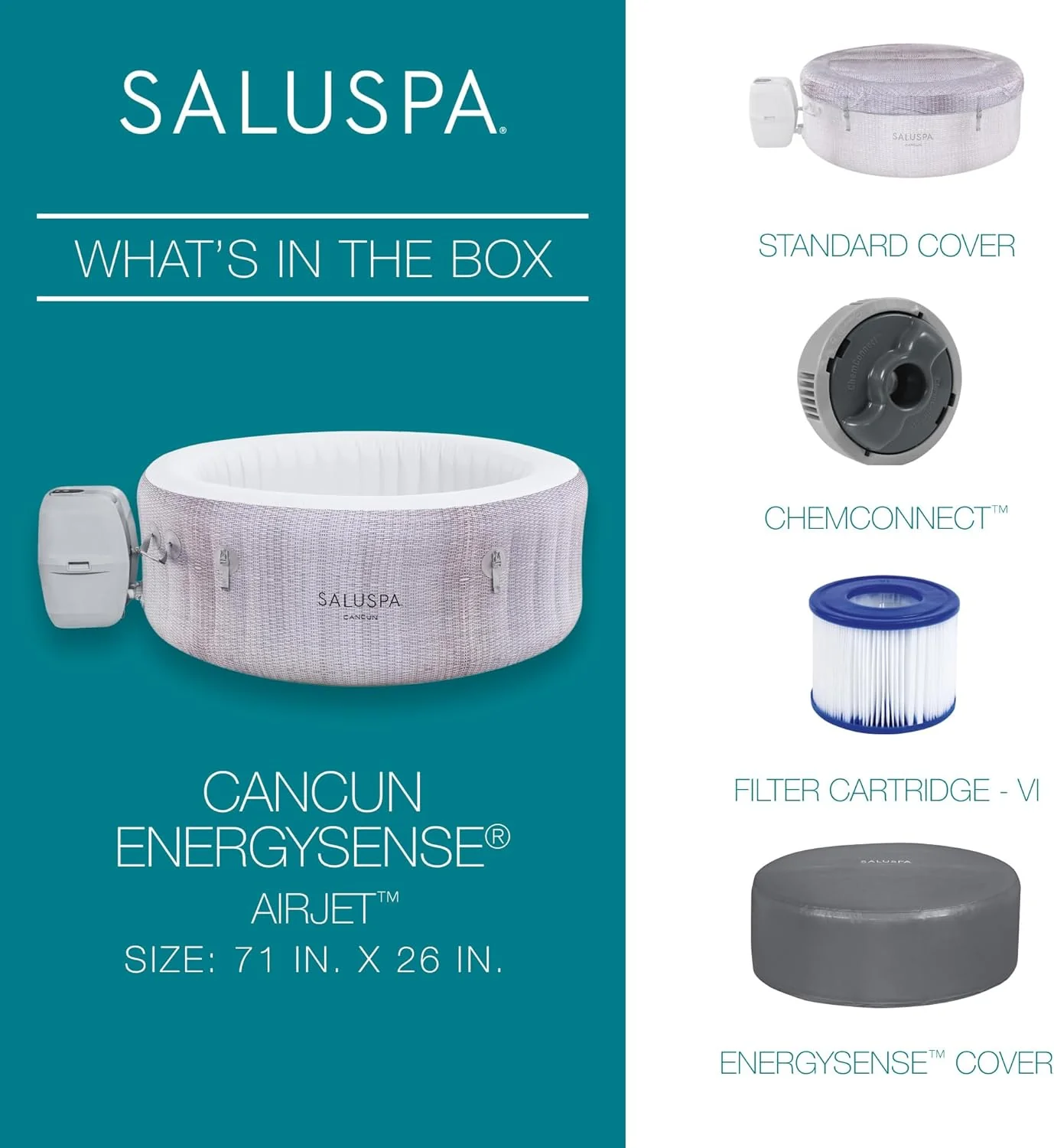 Bestway SaluSpa Fiji AirJet Large Round 2 to 4 Person Inflatable Hot Tub Portable Outdoor Spa with 120 AirJets and EnergySense Cover, Grey