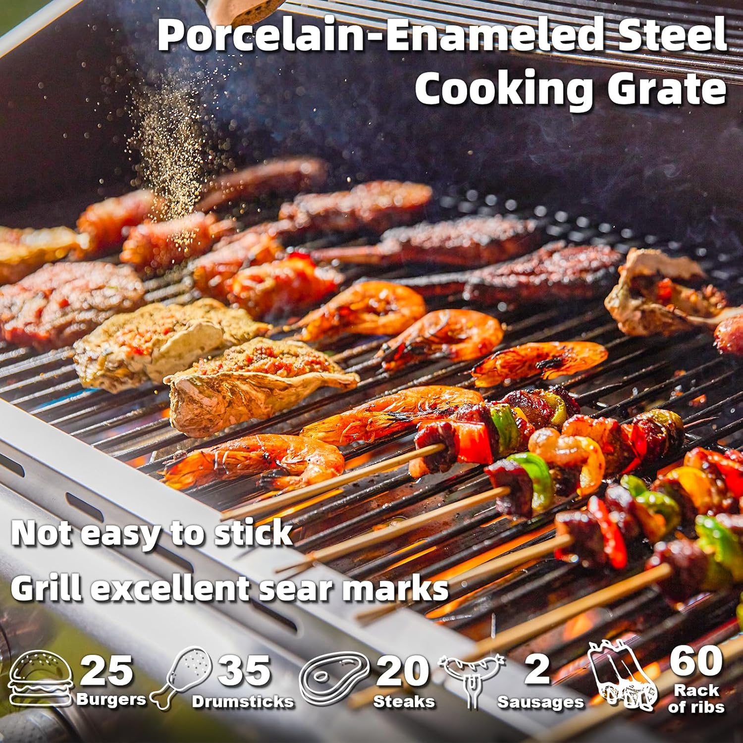 Upgraded 4 Burner BBQ Propane Gas Grill with Cast Iron Grates & Side Stove, 44,000 BTU Stainless Steel Burner Barbecue Grill for Patio, Camping, Outdoor Cooking MELLCOM