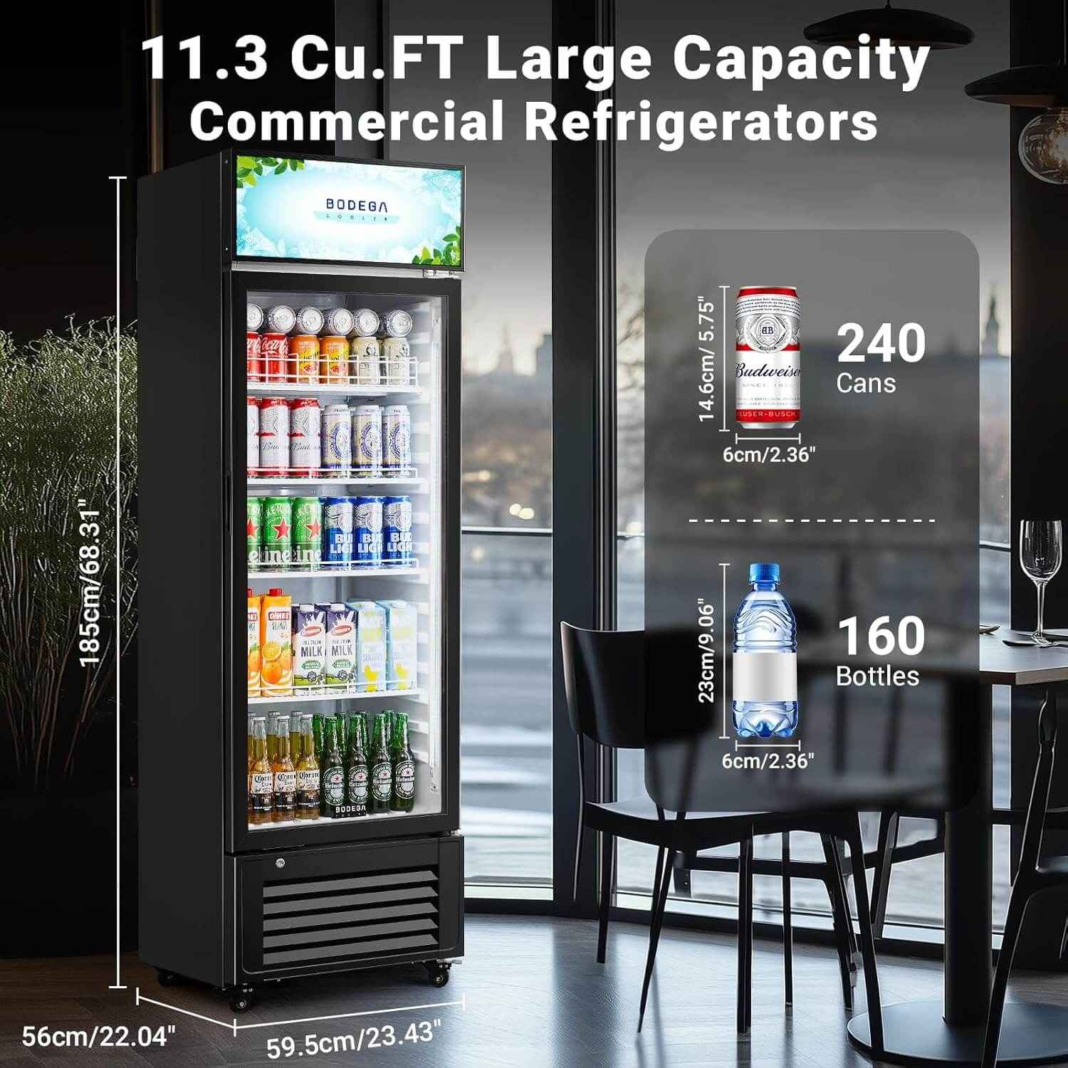 Commercial Glass Door Display Refrigerator Merchandiser 11.3 Cu. Ft
