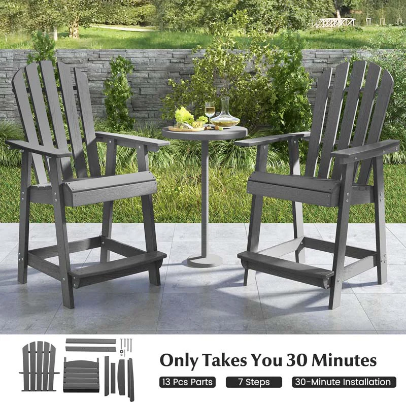 Outdoor HDPE Tall Adirondack Chair with Armrest & Footrest, Weather Resistant 47
