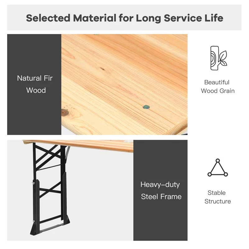 66.5'' Wood Folding Picnic Table with Umbrella Hole, Height Adjustable Outdoor Dining Table for Camping Party