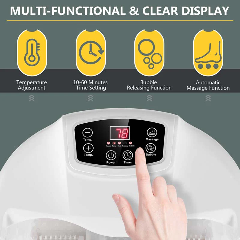 Heated Foot Spa Bath Massager with Bubbles & Rollers, Electric Foot Soaker Tub for Fatigue Release