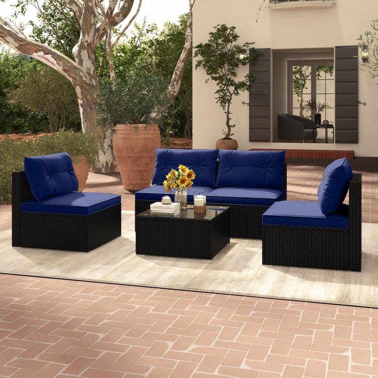 5-Piece Outdoor Patio Furniture Set with Cushions and Coffee Table