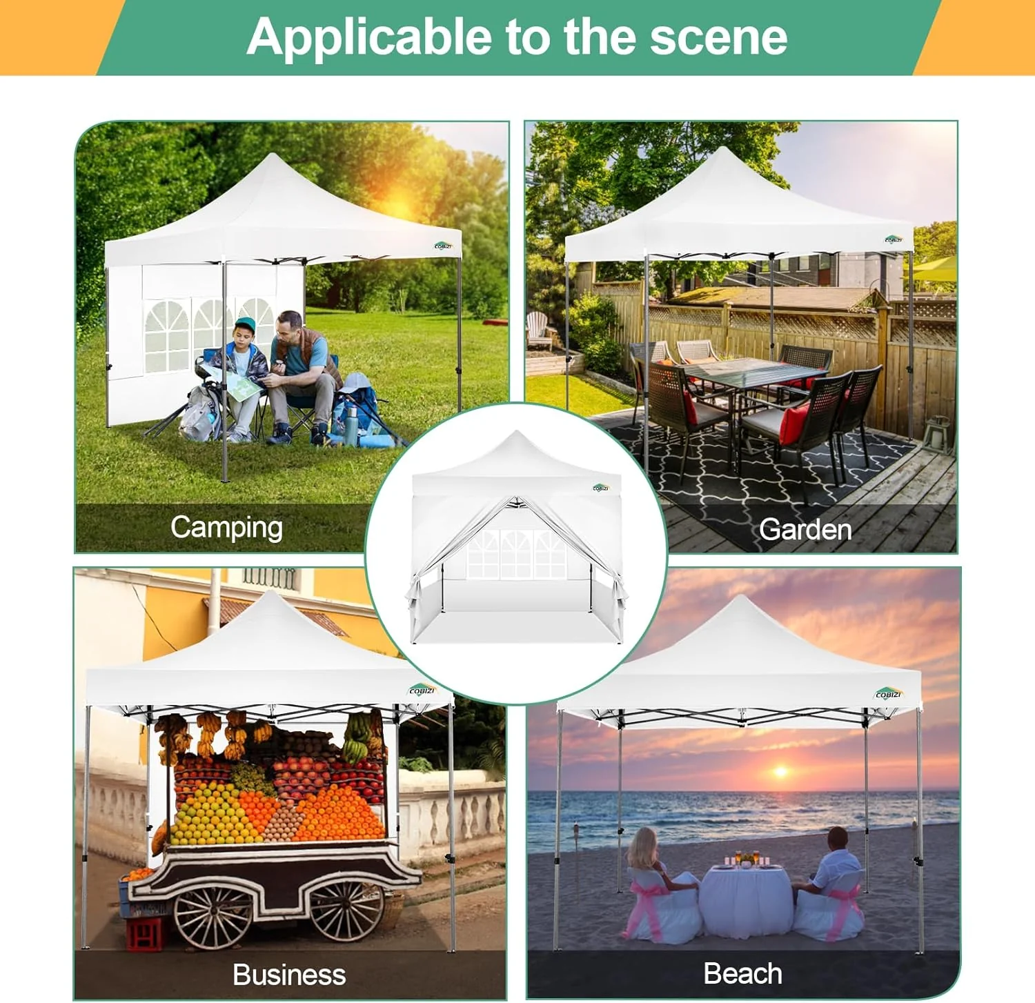COBIZI 10x20 Heavy Duty Pop up Canopy Tent with 6 sidewalls Easy Up Commercial Outdoor Canopy Wedding Party Tents for Parties All Season Wind & Waterproof Gazebo with Roller Bag,Black(Frame Thickened)