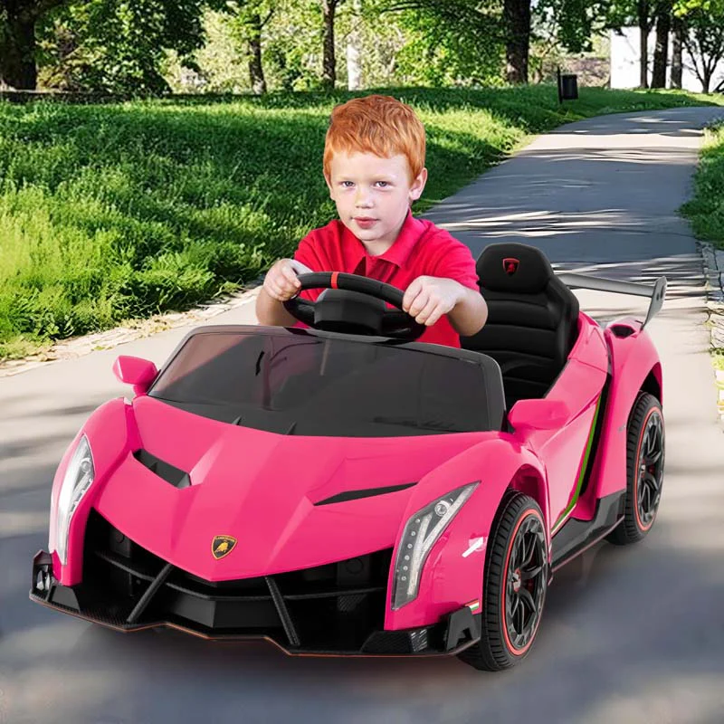 Lamborghini Licensed Kids Ride On 4WD Sports Car, 12V Battery Electric Vehicle Toy with Remote Control, 3 Speeds, Hydraulic Doors
