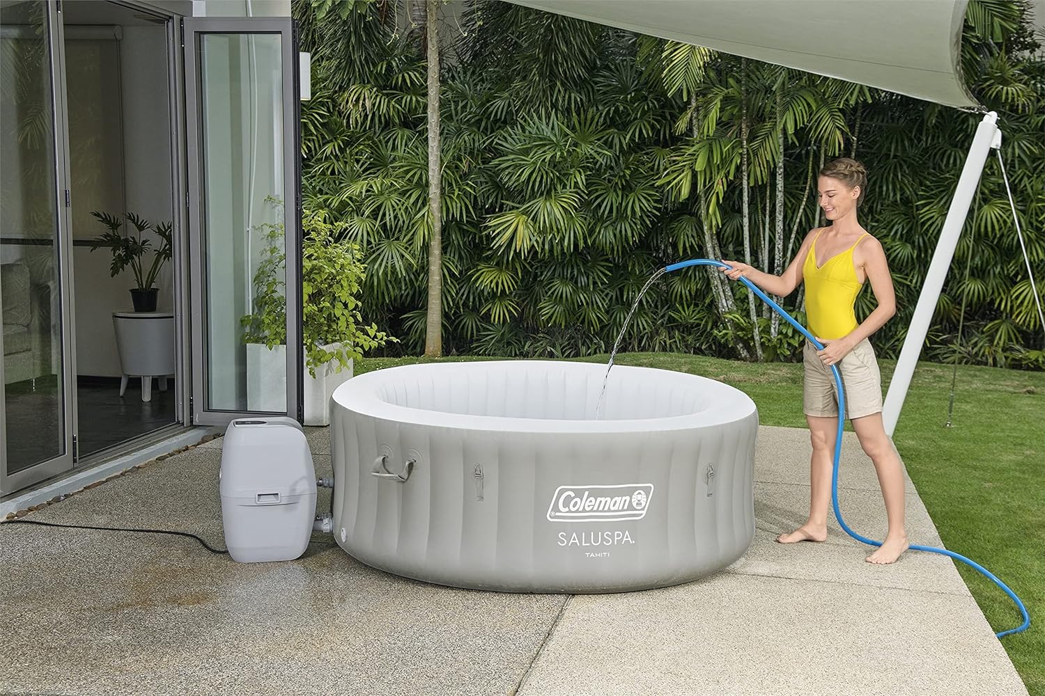 Inflatable Hot Tub Spa | Portable Hot Tub with Heated Water System and 140 Bubble Jets | Fits Up to 4 People