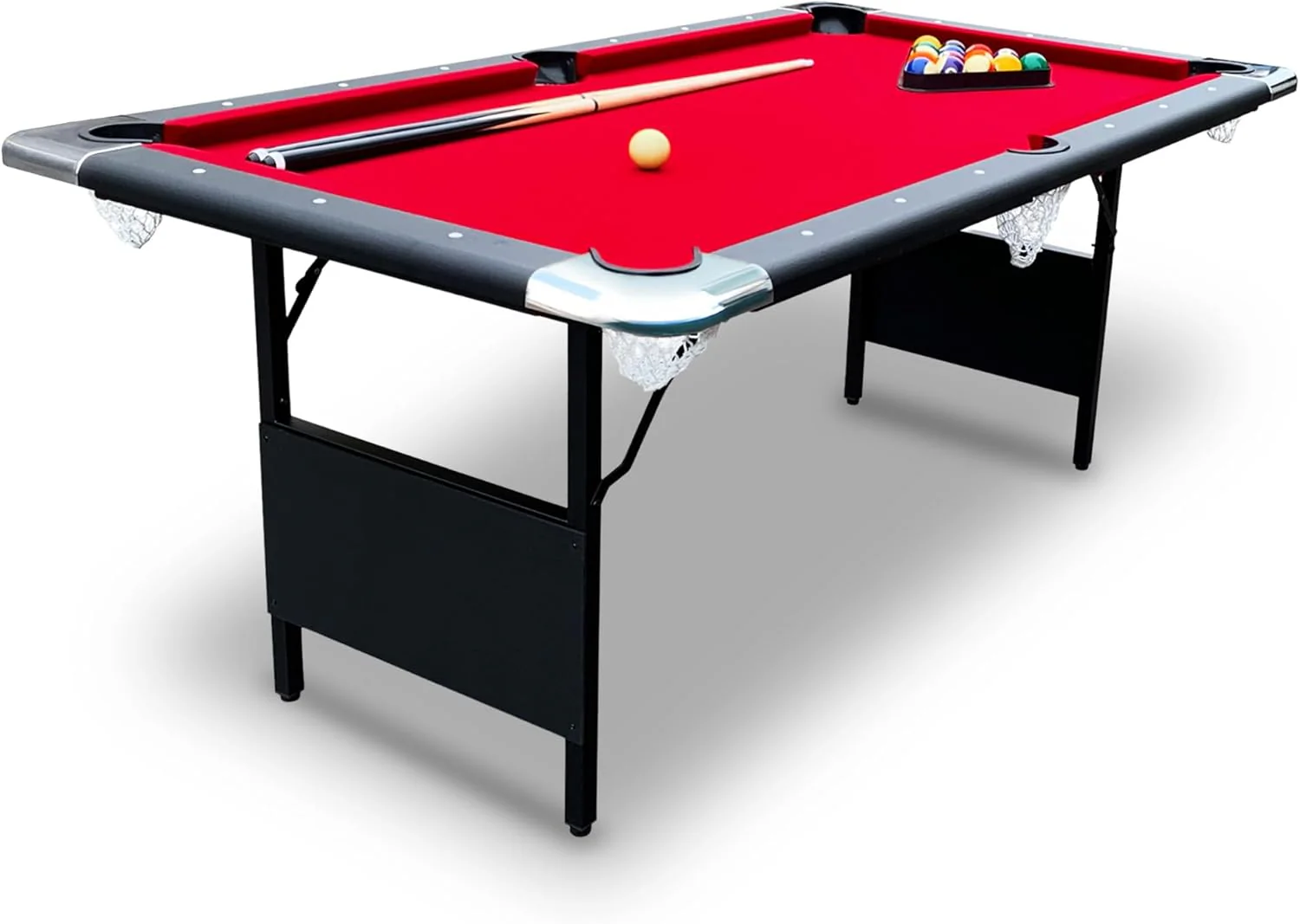 Hathaway Fairmont 6 Ft Portable Pool Table, Adults Folding Billiards Tables for Game Room with Easy Foldable Storage, Includes Full Set of Billiard Balls, Cues, Chalk & Brush
