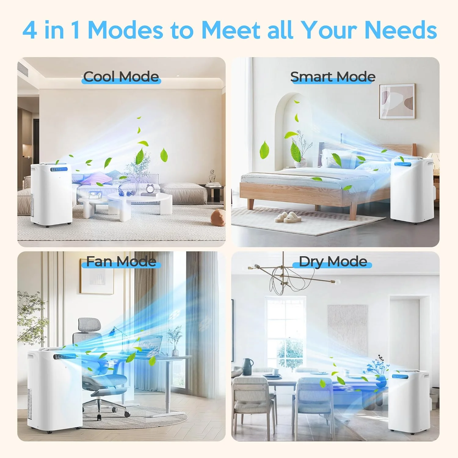 Portable Air Conditioners 14000Btu with Remote Control, 3-in-1 Free Stand Smart Cooling AC Unit with Dehumidifier, Fan, Cools Room up to 700 sq.ft, Auto Swing,24H Timer, Windows Kit Included